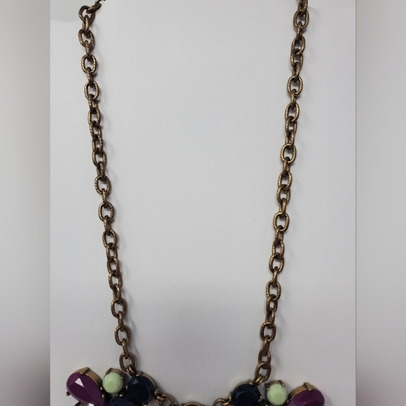 J. CREW MULTI-COLORED RHINESTONE STATEMENT NECKLACE WOMEN JEWELRY GREY PURPLE - Picture 6 of 12